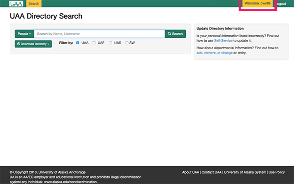 Online Directory Welcome Username Button