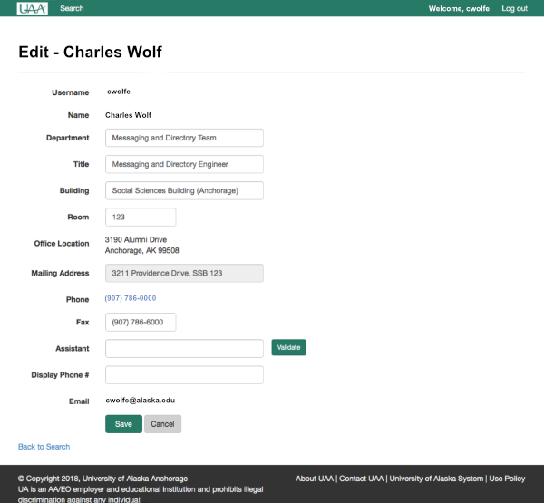 Online Directory Individual Listing Edit page