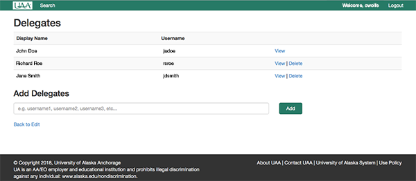 Online Directory Department Edit Manage Delegates